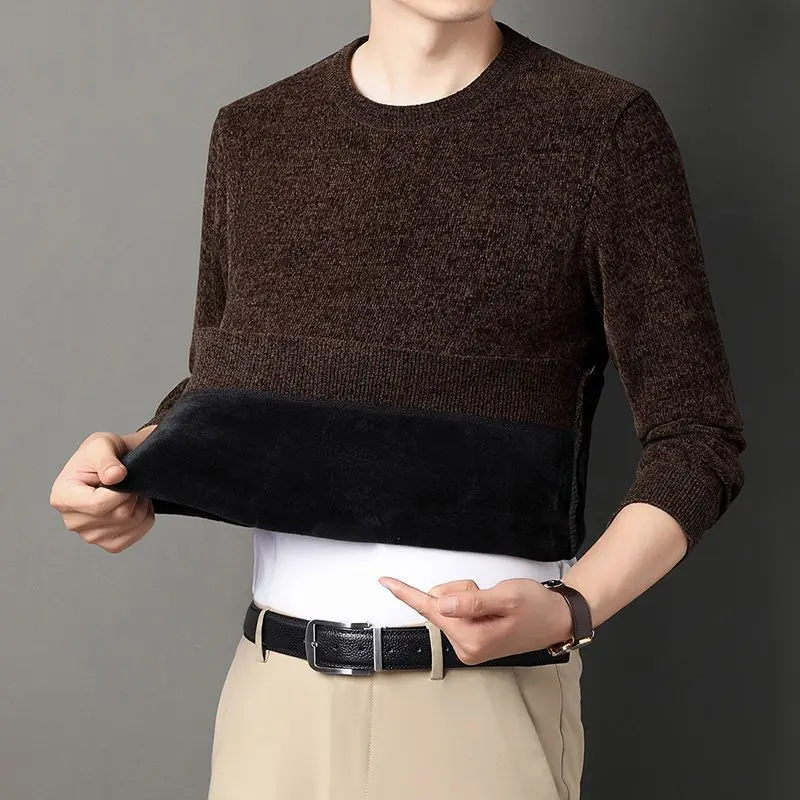 Men's Sweater Warm and Comfortable Soft Thick Inner Lap Pullovers Fashionable Loose Korean High-Quality Casual Knitted Sweaters