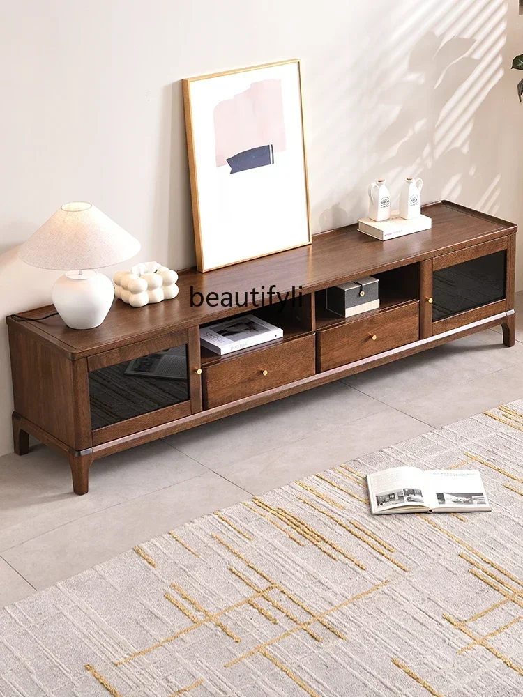 Modern Minimalist Solid Wood TV Cabinet Living Room Combination Walnut Home Furniture Storage Floor Cabinet living room
