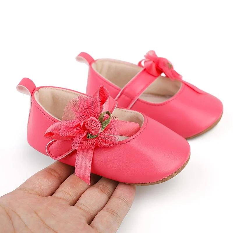 Sapatos infantis PU Bowknot Princess para meninas, sola macia de borracha antiderrapante, First Walker, calçado infantil, sapatos de berço, Prewalkers, fofos