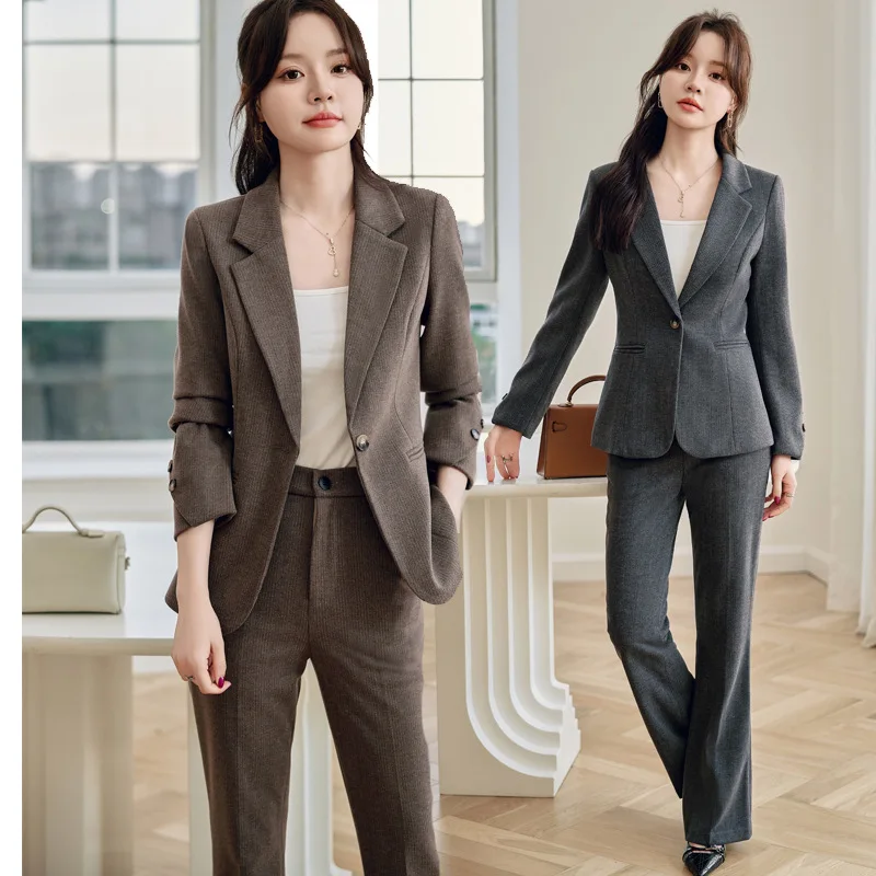 Brown Suit Suit Women2024Spring and Autumn New Western Style Fashion Business Wear Temperament Commute Suit Jacket