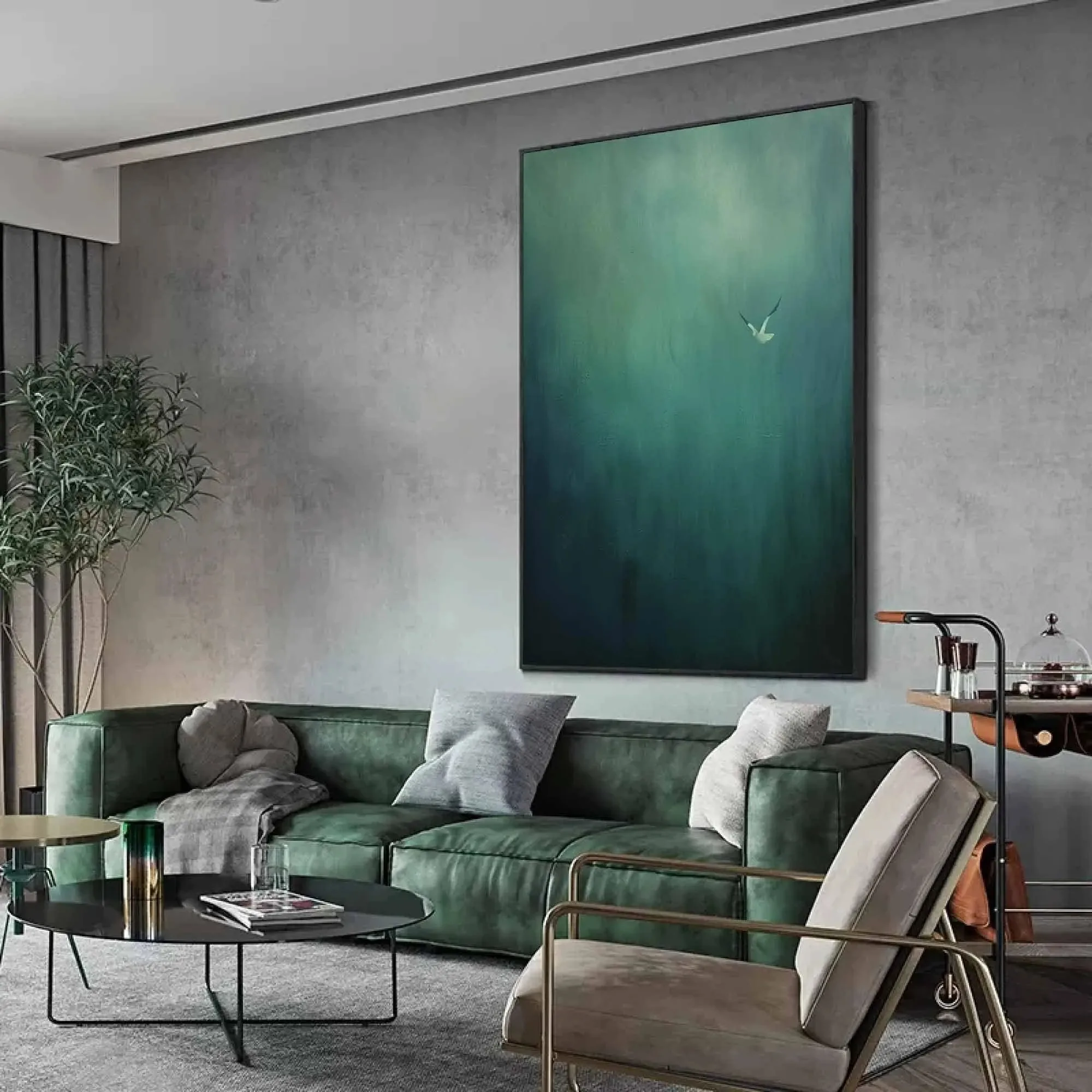 

Surreal dark green sky painting dark green wall decor · abstract painting · minimalist wall art · maximalist decor · dark green