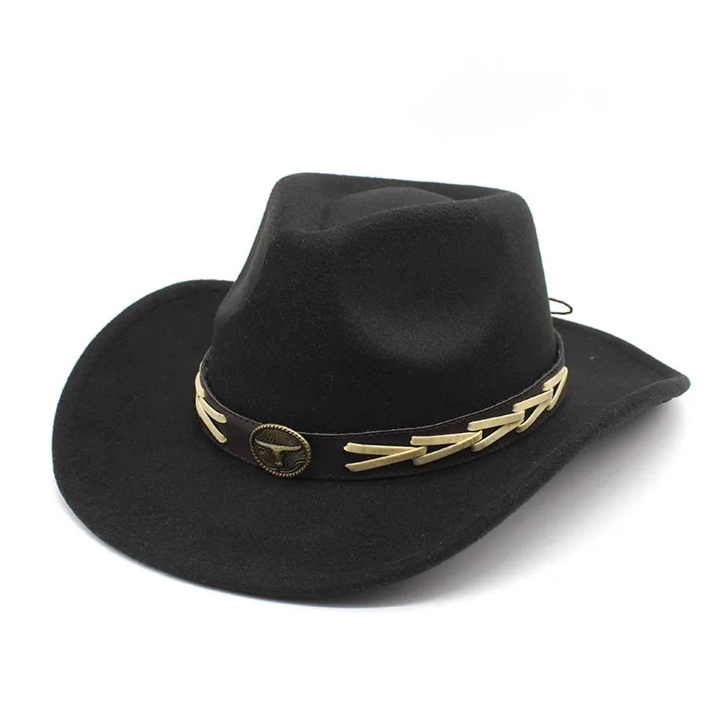 

New Ethnic Minorities Woolen Hat European And American Men And Women Couples' Cap Woolen Western Denim Top Hat