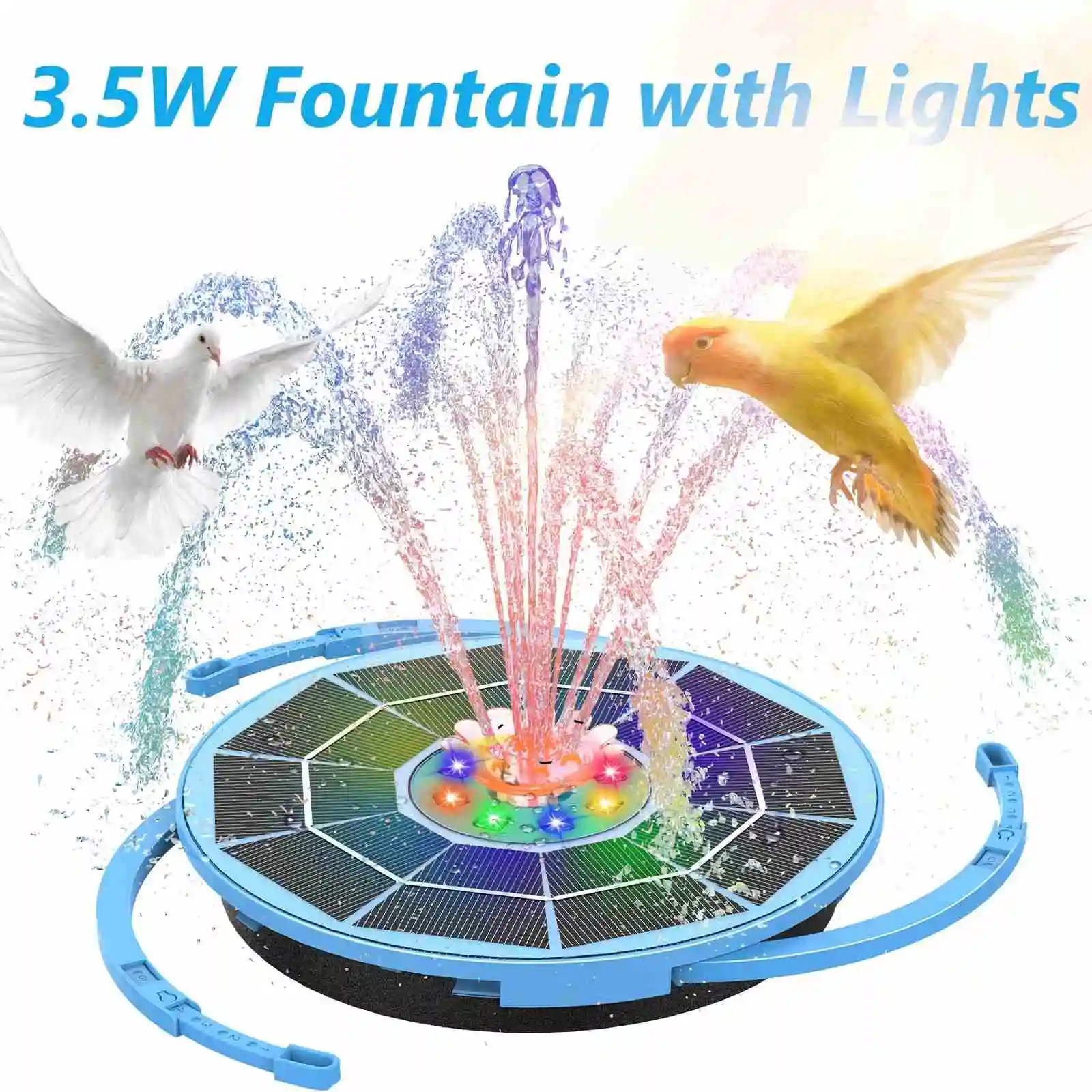 

3.5W Monocrystalline Glass Layer Solar Fountain Pump with LED Color Lights for Outdoor and Garden Decoration,Light Blue Purple