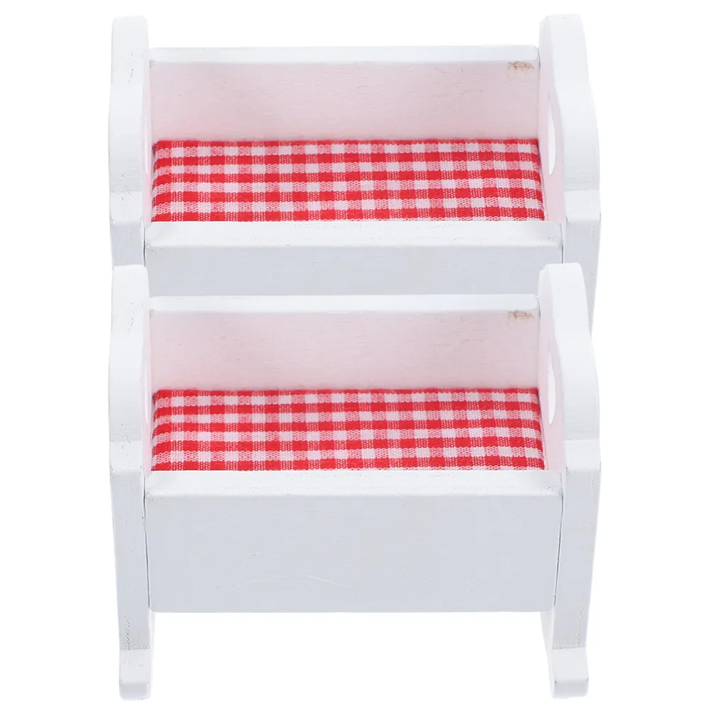 

2Pcs Wooden Crib for Dollhouse Smooth Wear-Resistant Craft Realistic Miniature Crib Decor Mini House Furniture