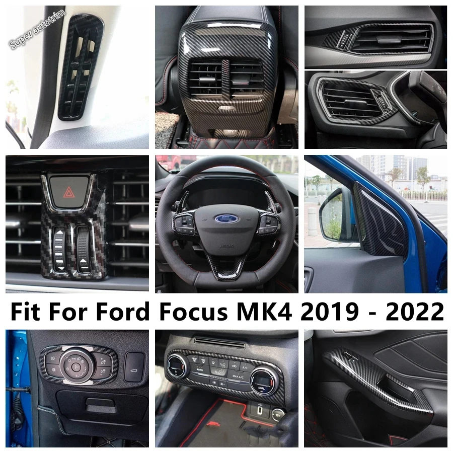 Carbon Fiber Look Interior For Ford Focus MK4 2019 - 2022 Steering Wheel / Warning Light / Headlamp Switches Button Cover Trim