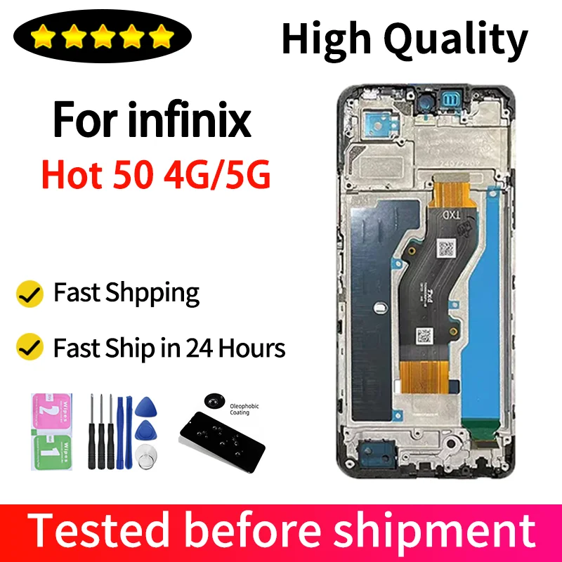 AAA+ For Infinix Hot 50 4G X6882 LCD Display Touch Panel Digitizer Hot 50 5G X6720 Display With Frame