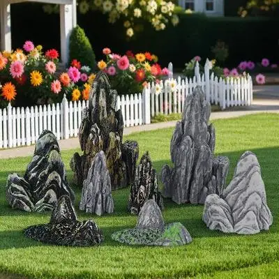 

8Pcs Mixed Style Mini Resin Rockery for Aquarium Bonsai Garden Fish Tank Landscaping Decoration Micro Landscape Ornament Set