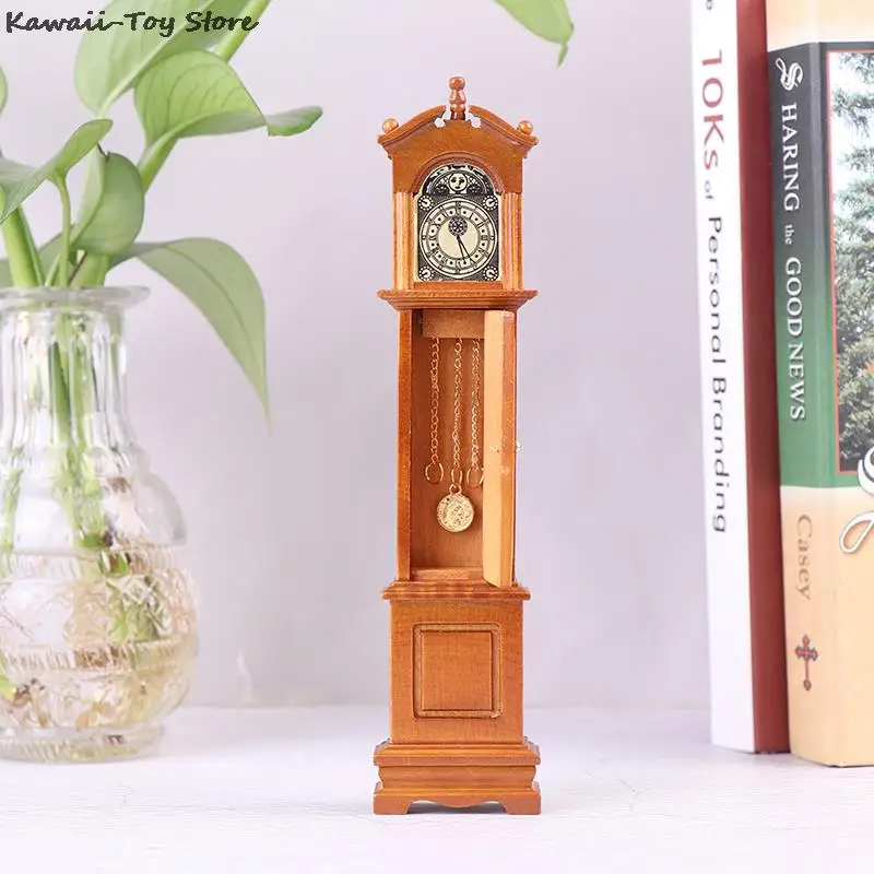 Miniaturowy domek dla lalek 1/12 domek dla lalek miniaturowy zegar dziadka drewniany Mini Model akcesoria meblowe śliczne dla dzieci