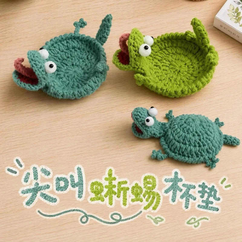 Handmade Crochet Lizard Coaster Creative Animal Cup Mat Wool Woven Decorative Pad For Home Office Desk Coffee Cup Placemat Gift
