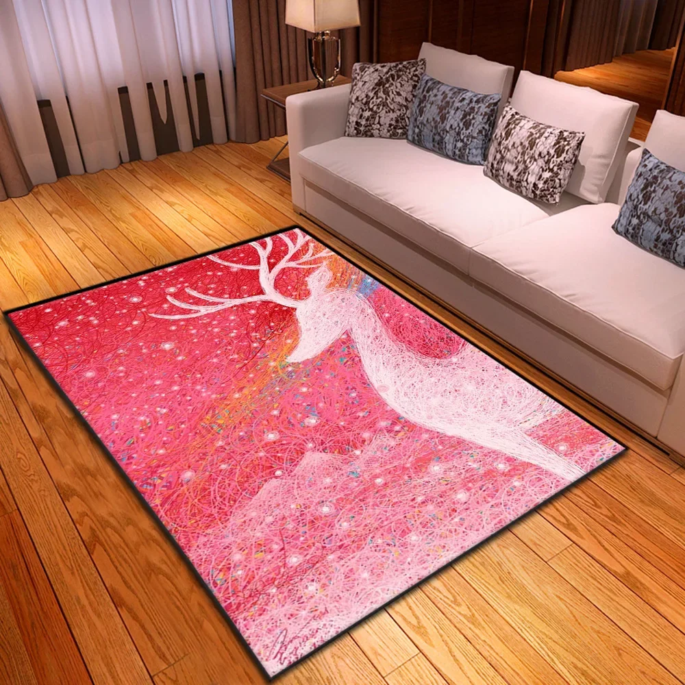 Modern Pink color painting Cartoon Carpets for Living Room Bedroom Area Rugs Soft Flannel Decor Home Carpet Kids play Crawl Mats