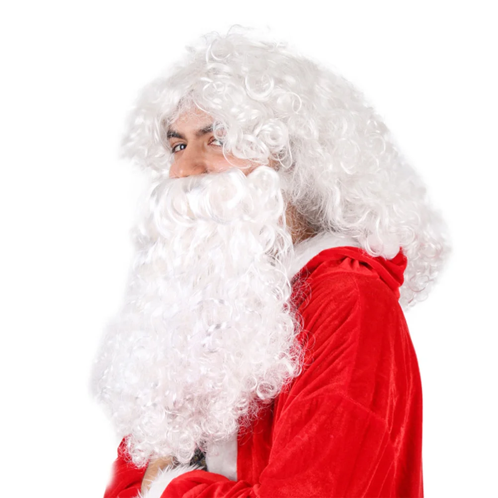 White Curly Santa Claus Long Beard Christmas Santa Headdress Cosplay Props Santa Claus Santa Claus Beard