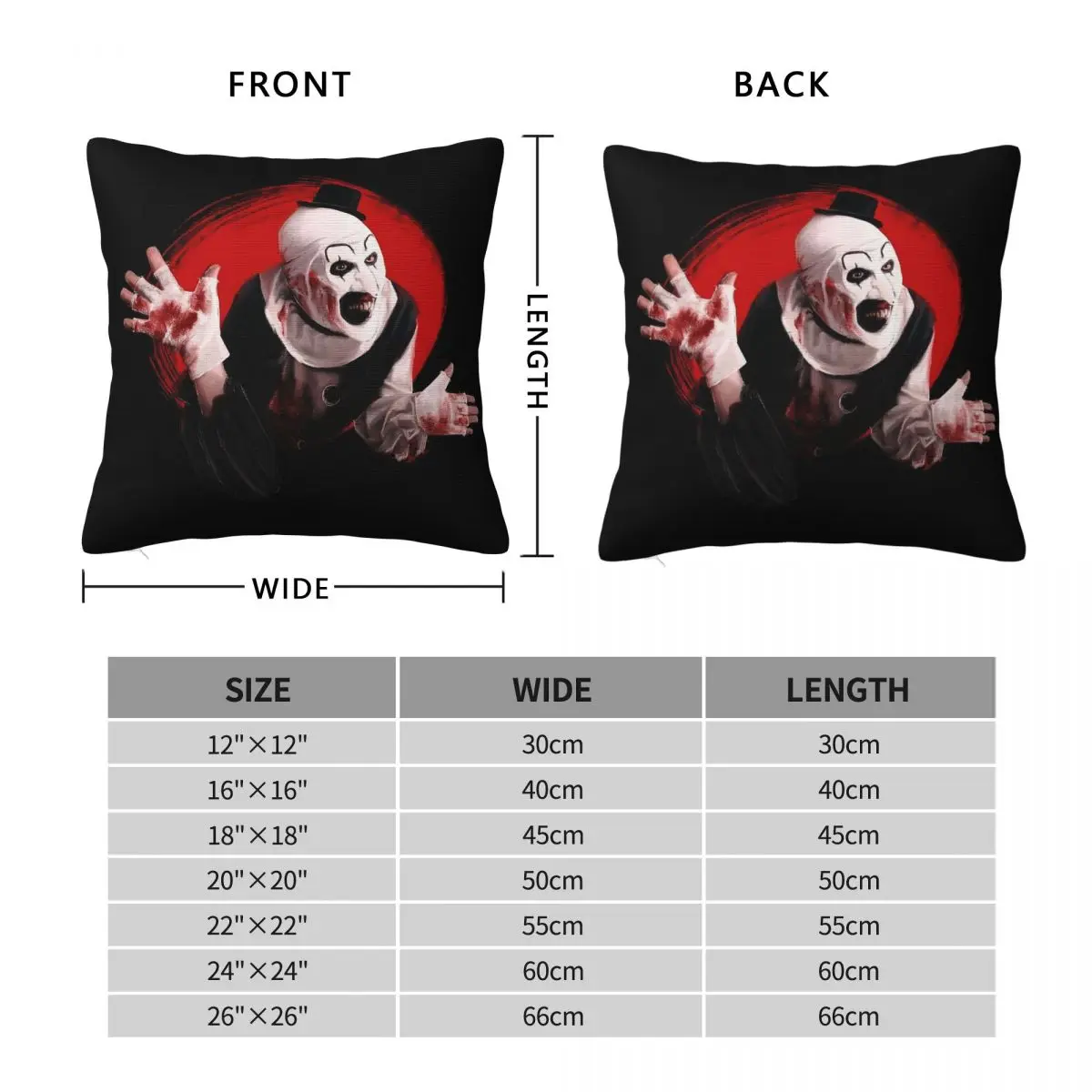 Terrifier Art The Clown Waving Square Pillowcase Polyester Linen Velvet Printed Decor Throw Pillow Case Room Cushion Cover 18