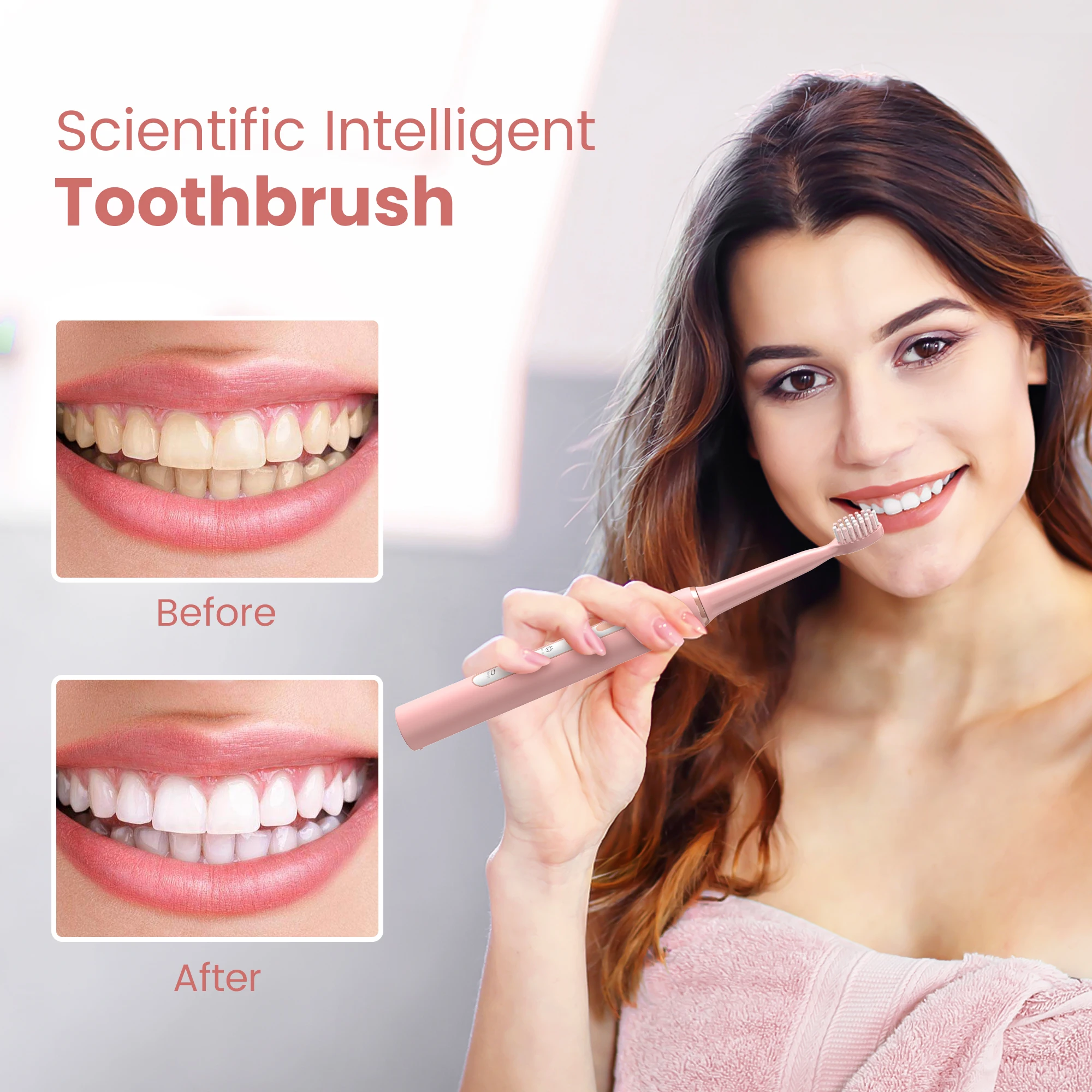 Brosse à dents électrique sonique pour adultes 30000 VPM pour un nettoyage et un blanchiment en profondeur, 3 modes 7 têtes de brosse à dents pour la famille à domicile, rose