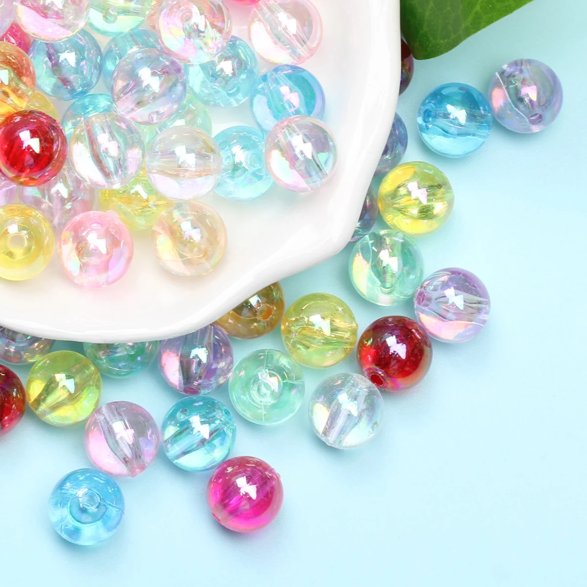 6MM-10MM 50/100pcs/Pack Iridescent Acrylic Round Beads DIY   Neckalce Bracelet Pendant For Jewelry Making Handmade Material