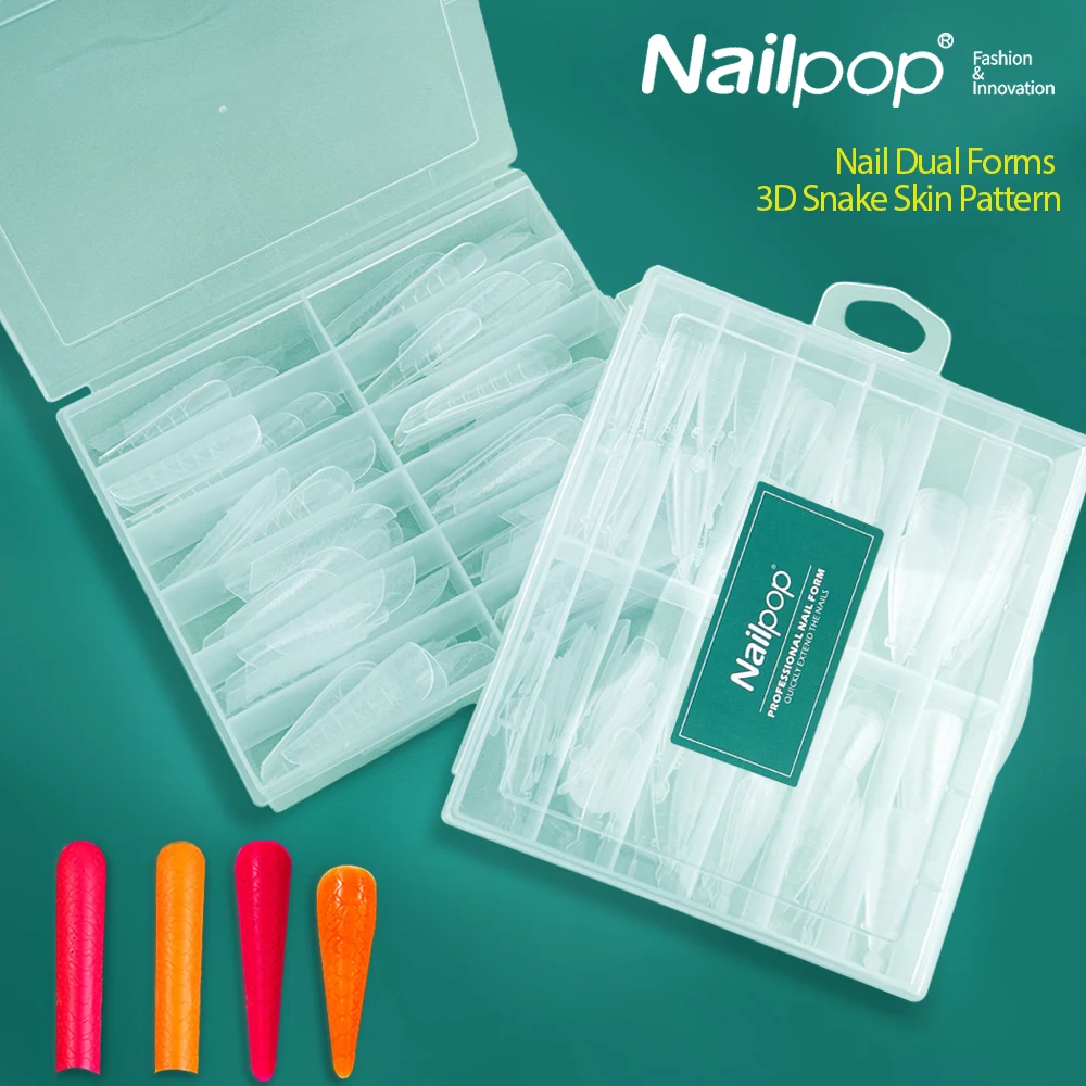 

Nailpop Nail Forms 120pcs Dual System 3D Snake Skin Pattern 12 Sizes Acrylic Gel Nail Extension Mold Salon Art DIY Manicure Tool