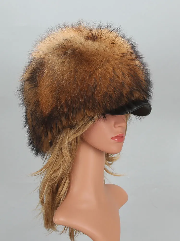Real Fox Fur Cap Female Beanie Hat Natural Raccoon Fur Trapper Real Fox Fur Cap Female Beanie Hat Natural Raccoon Fur Trapper