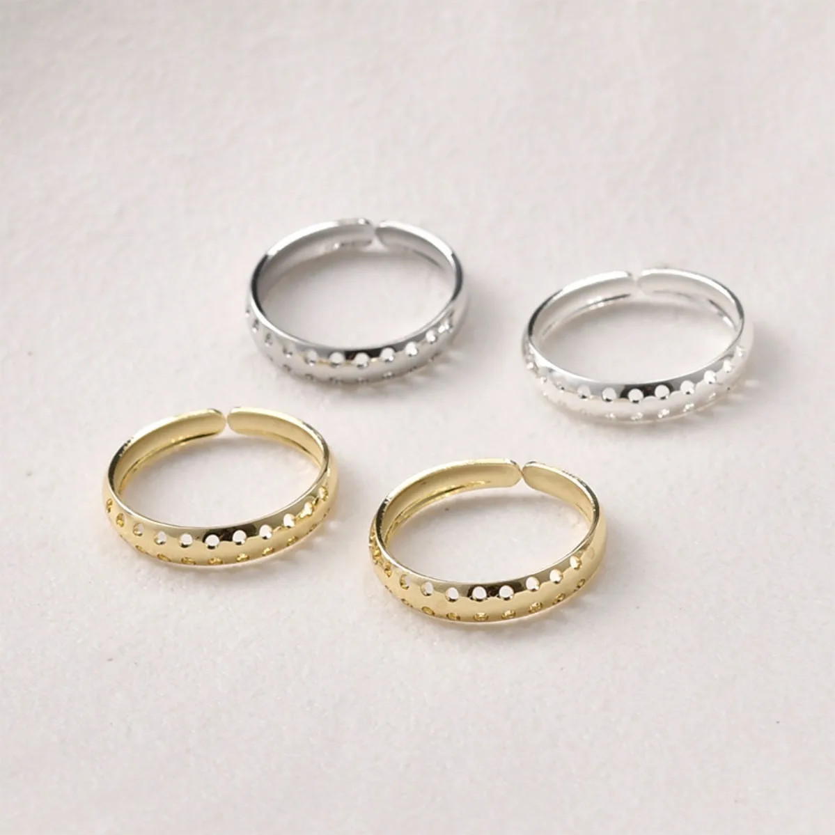 Brass Gold Plated Color Retentive Multi‑Hole Adjustable Semi‑Finished Ring Blank DIY Handmade Beaded Ring Jewelry Making Supplie