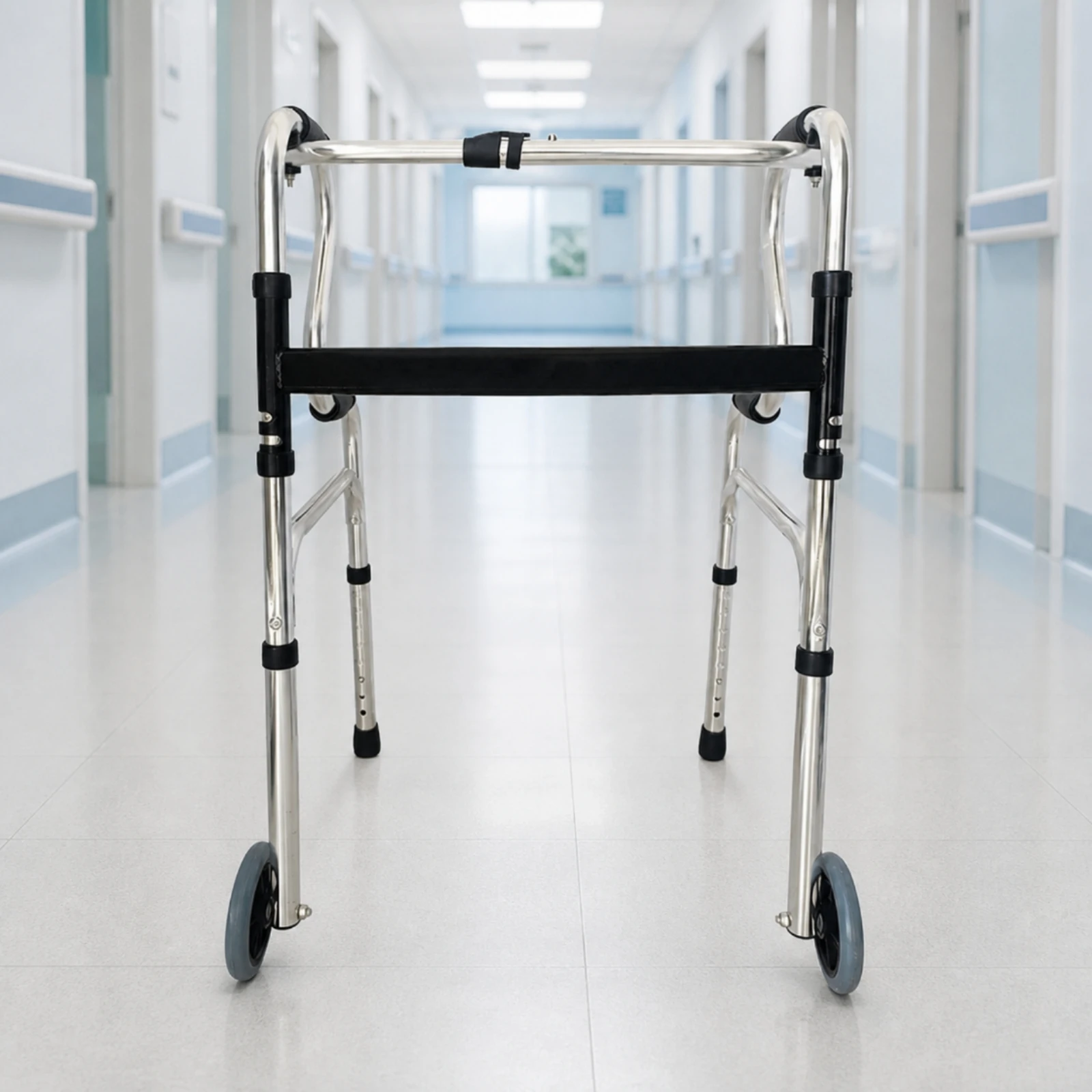 Wheeled Walking Frame Lightweight Rehabilitation Walking Aid with Padded Grips Height-Adjustable Rolling Mobility Aid Non-Slip