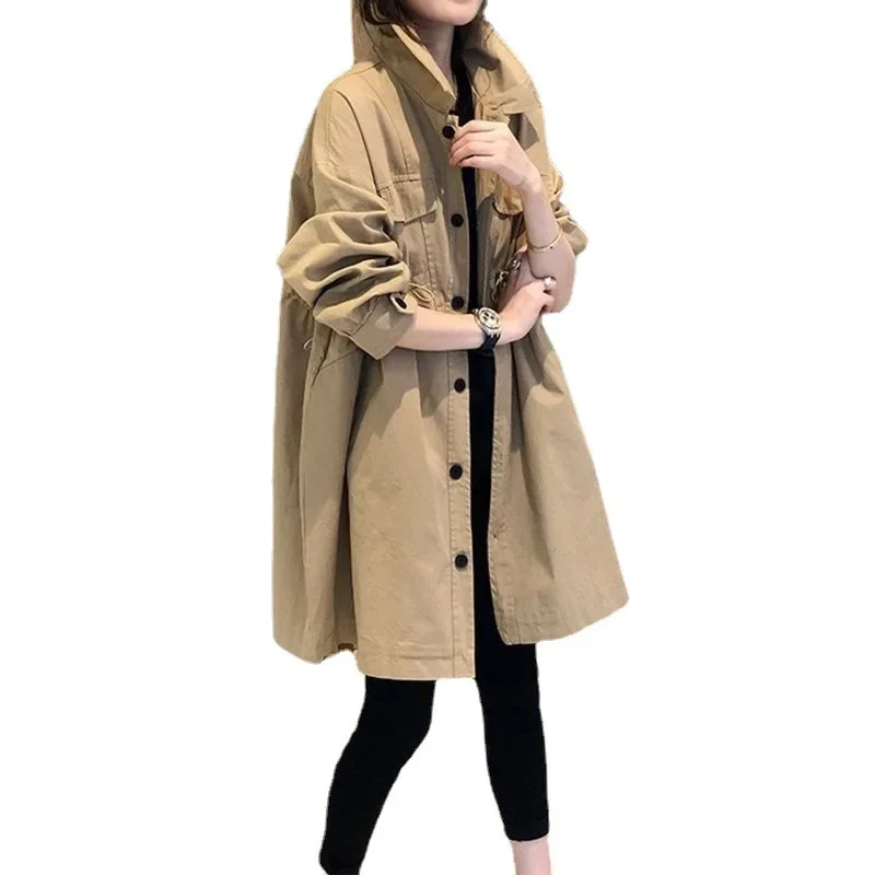 Long Coat Spring Summer New Solid Color Long Sleeve Stand Collar Single Breasted Coats for Women Fashion Comfortable Streetwear