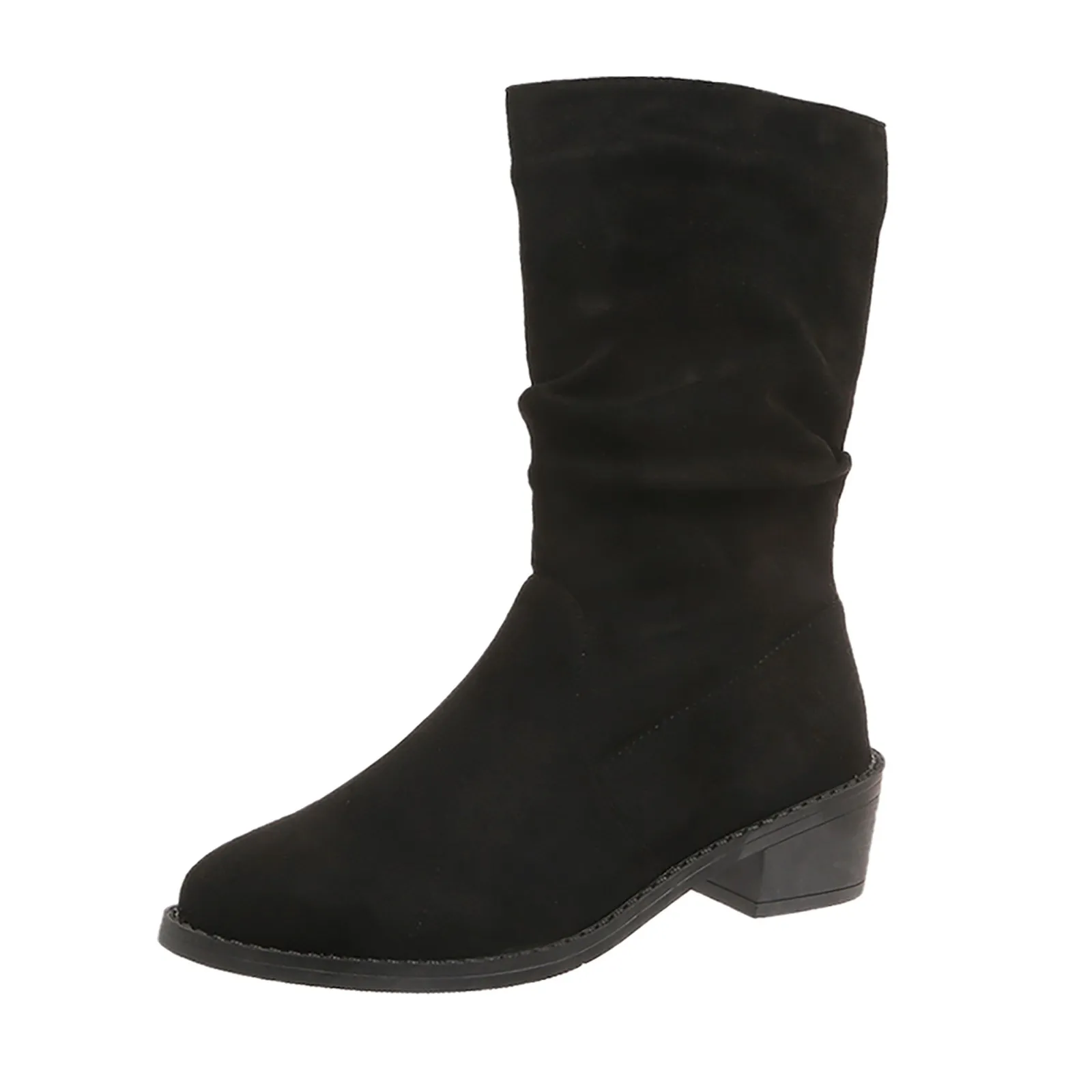 Botas de joelho plissadas altas para mulheres, sapato vestido liso, sapatos femininos, preto, nu, camurça falsa, alta qualidade, novo, outono, inverno