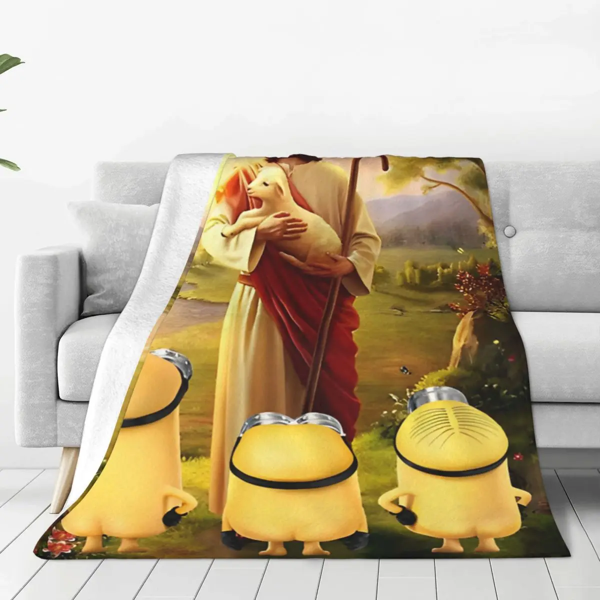 Warm Blanket Travel Office Minions Jesus Love Throw Blanket Flannel Bedspread For BedroomAesthetic Sofa Bed Cover