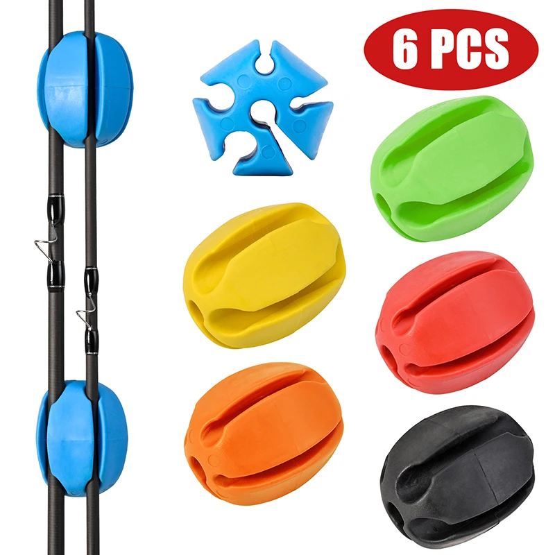 6 PCS Silicone Fishing Rod Holder Ball Straps 5 Hole Lightweight Fishing Tackle Ties Organizer Storage Racks Fishing Accessories