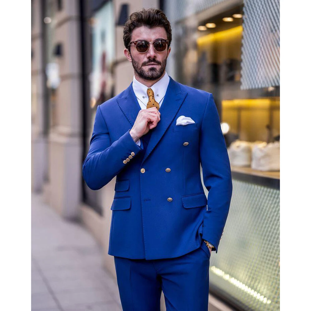 

Luxury Royal Blue Double Breasted Men's Suit Two-pieces(Jacket+Pants) Chic Fashion Casual Party Prom Wedding Set