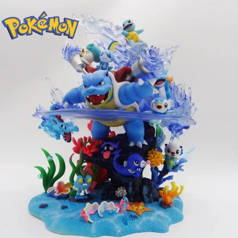 

33cm Pokemon Peripherals Squirtle Family Portrait Anime Figure Luminous Model Desktop Decoration Collection Festival Gift Toys