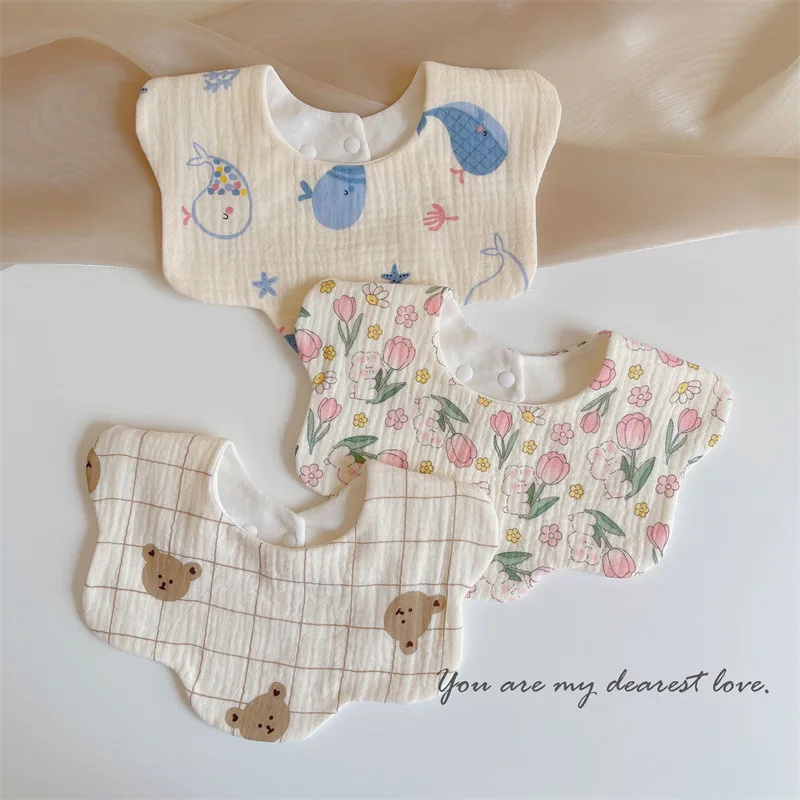 

Cotton Muslin Baby Drool Bibs Soft Breathable Bandana Newborn Neck Bib Soft Cartoon Print Toddler Feeding Bibs for Boy Girl