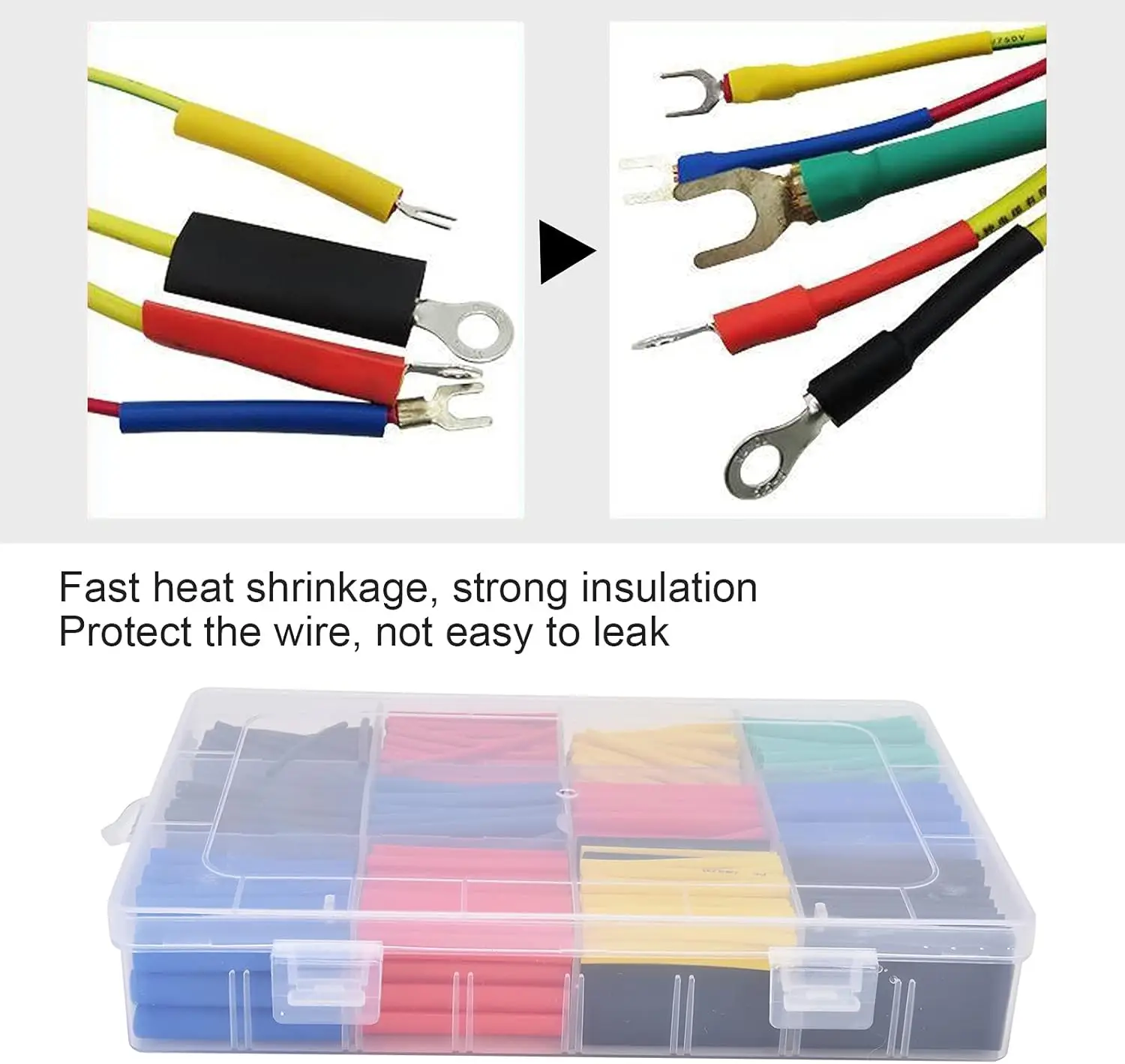 800PCS Heat Shrink Tubing 2:1 Electrical Wire Cable Wrap Assortment Electric Insulation Heat Shrink Tube Kit