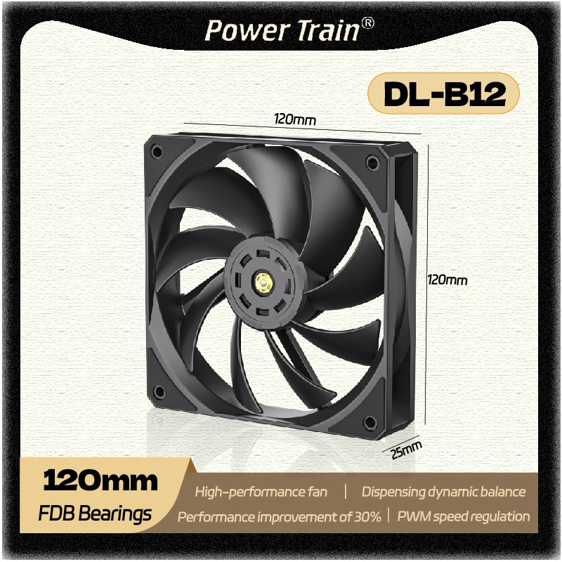 

Power Train DL-B12 PC fan 120mm 9 blades high-performance chassis fan FDB bearing Low noise PWM speed regulation 12V 73.6CFM