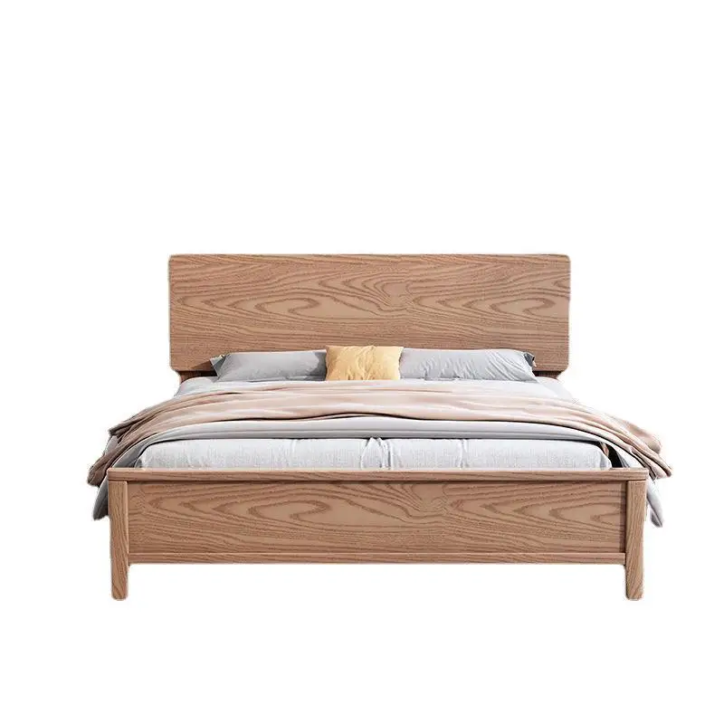 

Ash wood Nordic double bed, modern simple small apartment master bedroom log bed