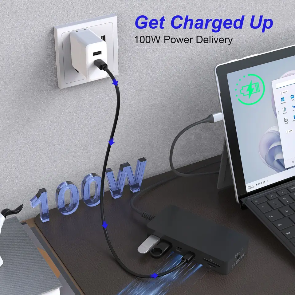11 in 1 For Microsoft Surface Dock W/ 3 USB +2 USB C Port PD 100W