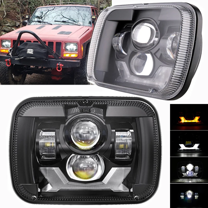 5x7 7x6 LED Headlights H6054 DRL Turn Signal Hi/Low Sealed Beam for Jeep Wrangler YJ Cherokee XJ GMC Comanche MJ GMC Savana Ford