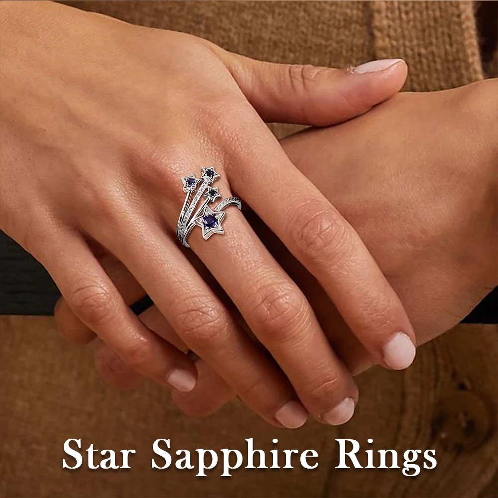 GZ ZONGFA Pure 925 Sterling Silve Created Sapphire Shooting Star Rings for Women  Crystal Gems Trendy Fine Jewelry Party Gifts