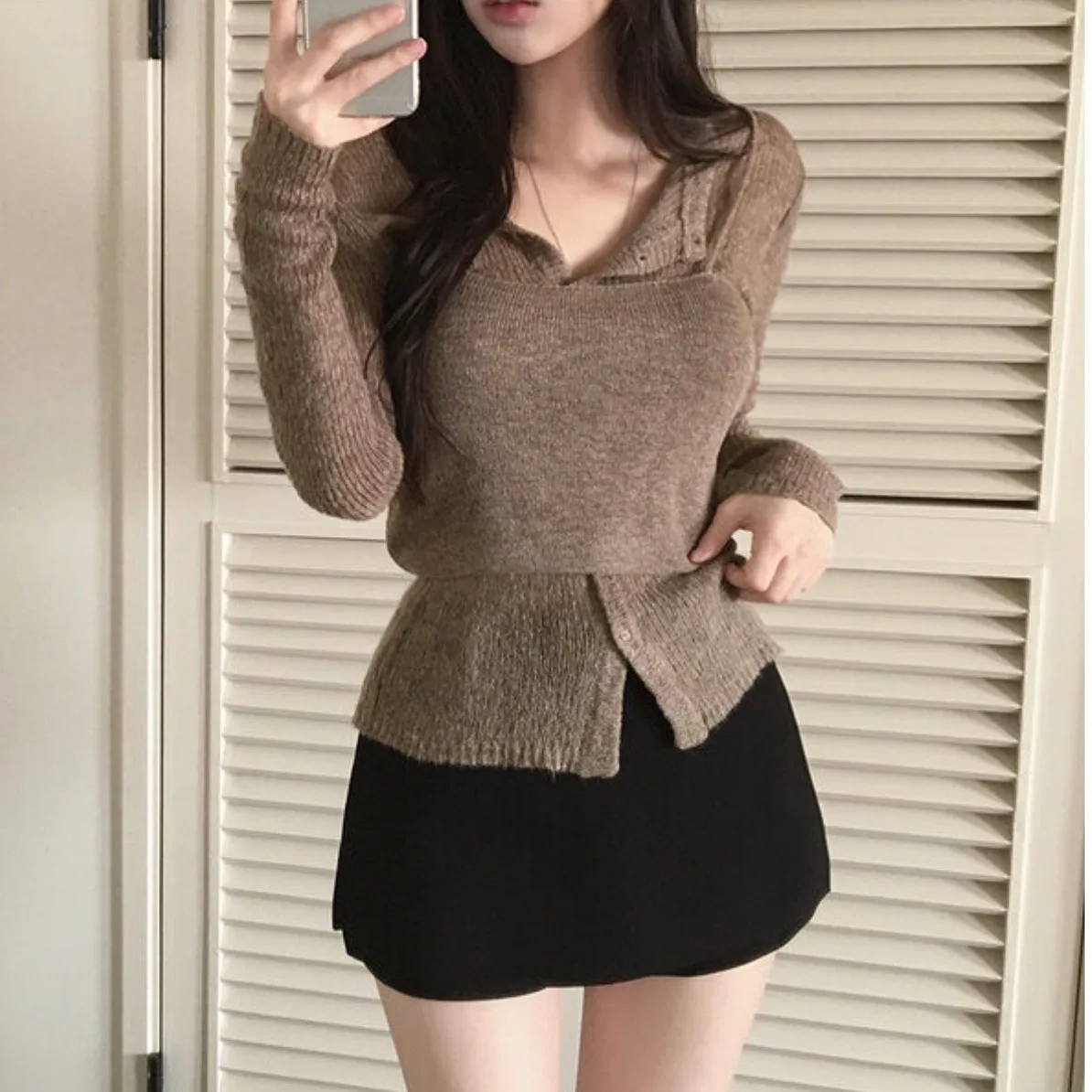 

Шикарный однотонный вязаный топ, женский круглый трикотаж на пуговицах, лето-осень, универсальный цветной трикотажный комплект