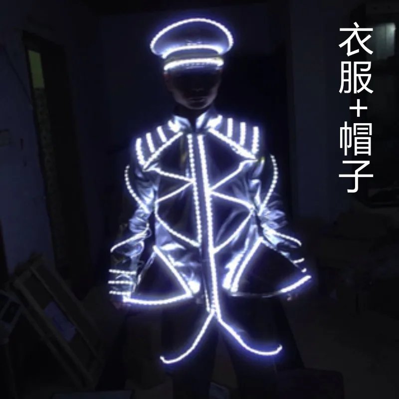 Flashing LED Suit Costumes Clothes with LED Helmet Luminous Stage Dance Performance Show Dress for Night Club Ballroom dresses