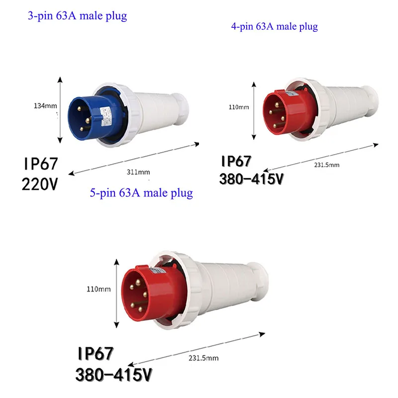 

Водонепроницаемая промышленная розетка IP67 63 А, 3 контакта, 4 ядра, 5P, электрический разъем, настенная розетка 220 В, 380 В, 415 В, мужская, женская