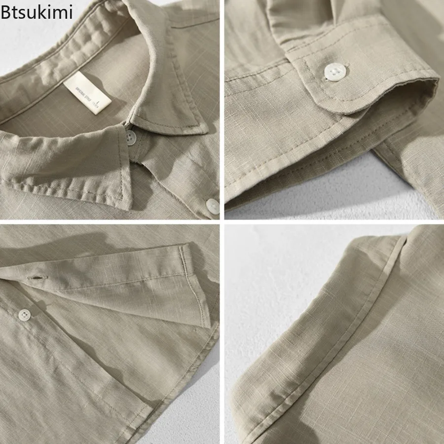 ربيع صيف جديد الرجال تنفس قميص كتان عادية تنوعا بسيطة سترة بلايز عالية الجودة الشباب قميص فضفاض معاطف الذكور #6