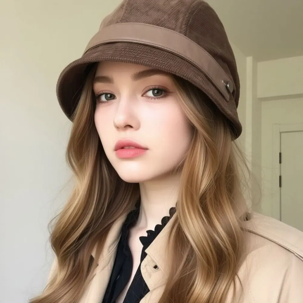 Fashion Corduroy Bucket Hat Wide Brimmed Face Covering Fisherman Cap Solid Color Retro Basin Hat Autumn Winter