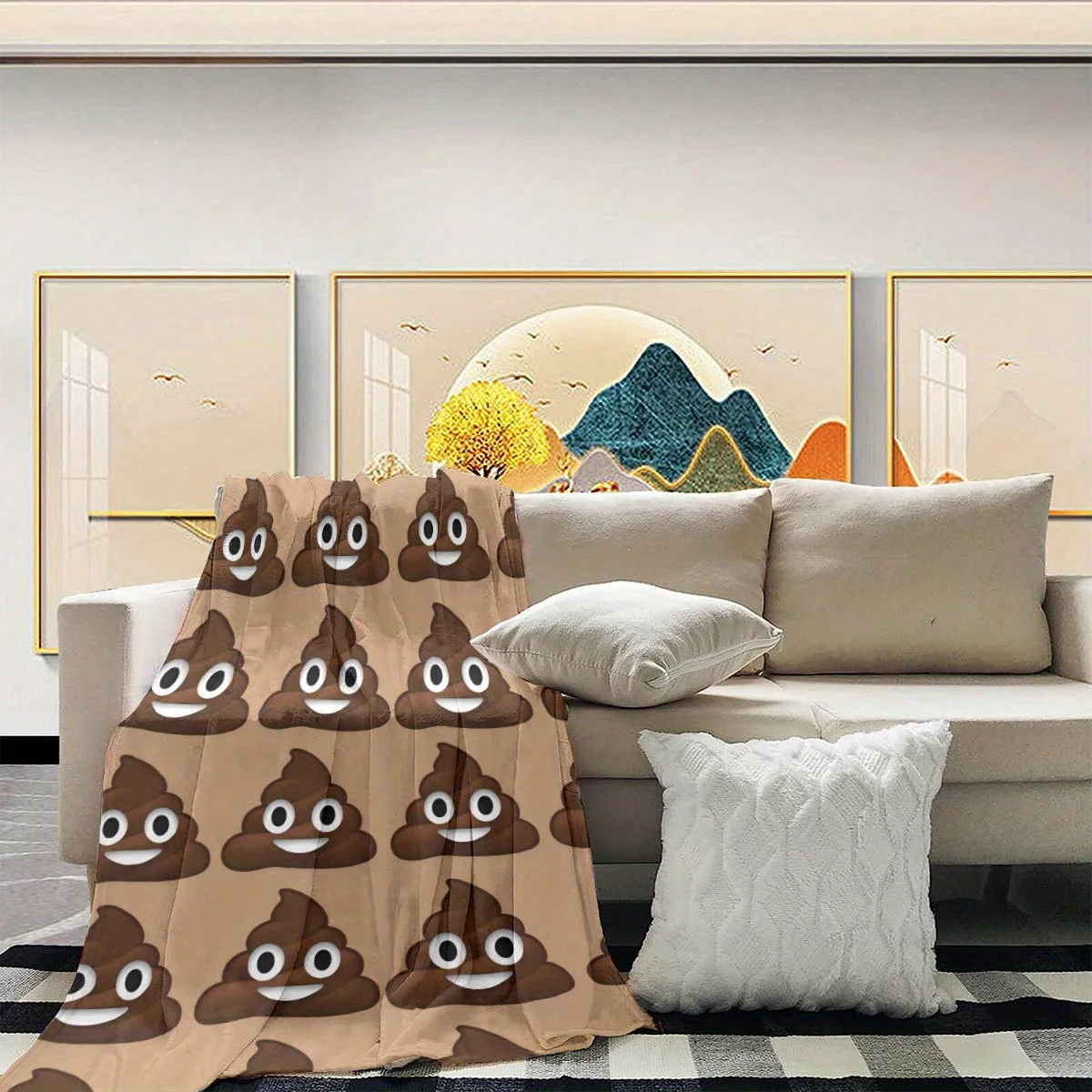 Weird style emoticon theme pattern Flannel printed blanket suitable for all seasons suitable for living room office sofa travel