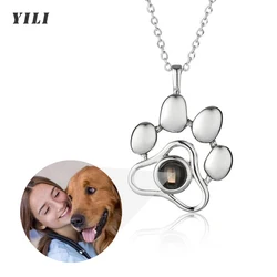 Personalized Photo Projection Necklace I Love You 100 Languages Dog Paw Memorial Pendant Necklace Custom Photo Dog Paw Necklace