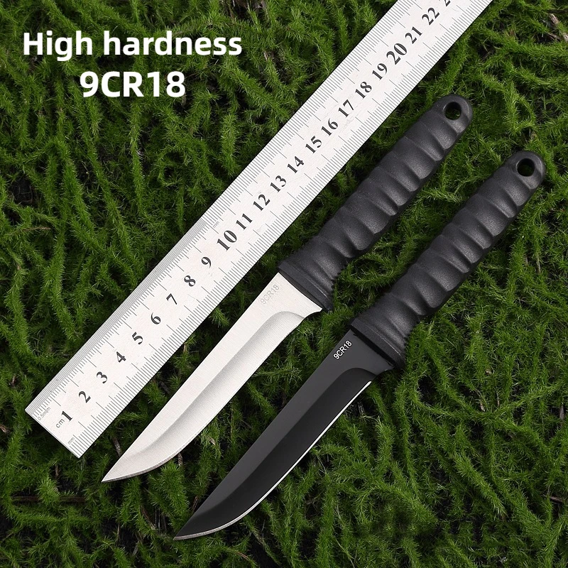 Outdoor survival portable knife, high hardness self-defense knife, portable small straight knife with sheath, hanging chain