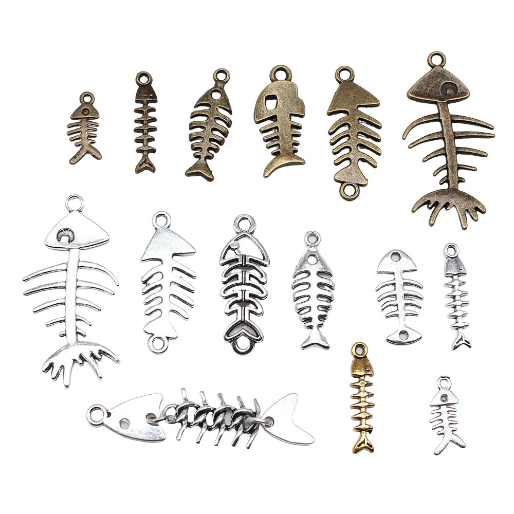20pcs Fish Bone Charms For Jewelry Making Antique Bronze Silver Color Pendants DIY Crafts Making Findings Handmade Jewelry