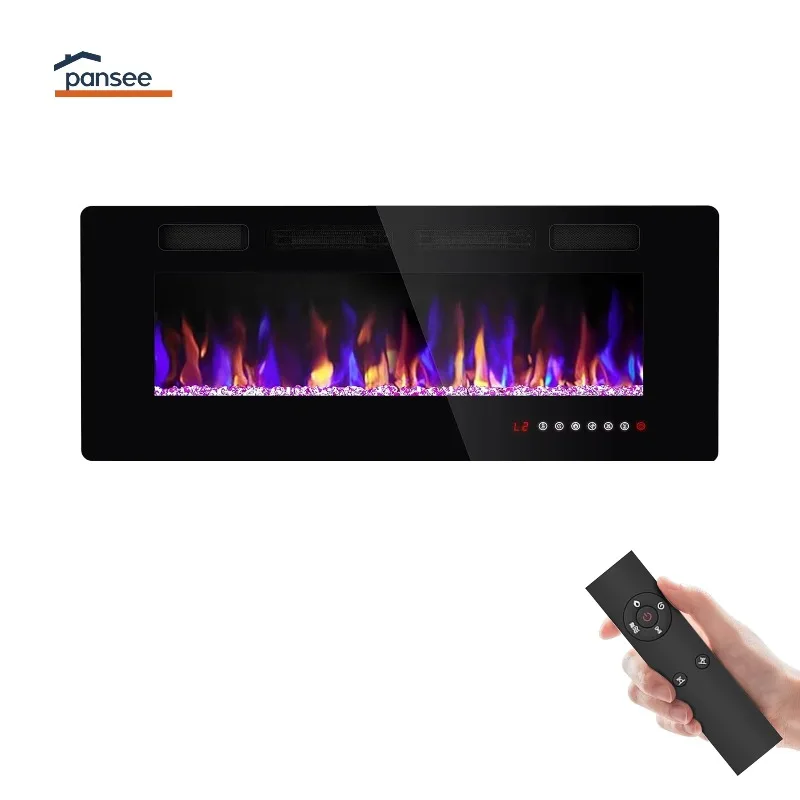 Modern Indoor Electric Fireplace TV Stand Heater Insert 3D Holographic Flame Effect Double Sided Wall Mount Metal Household