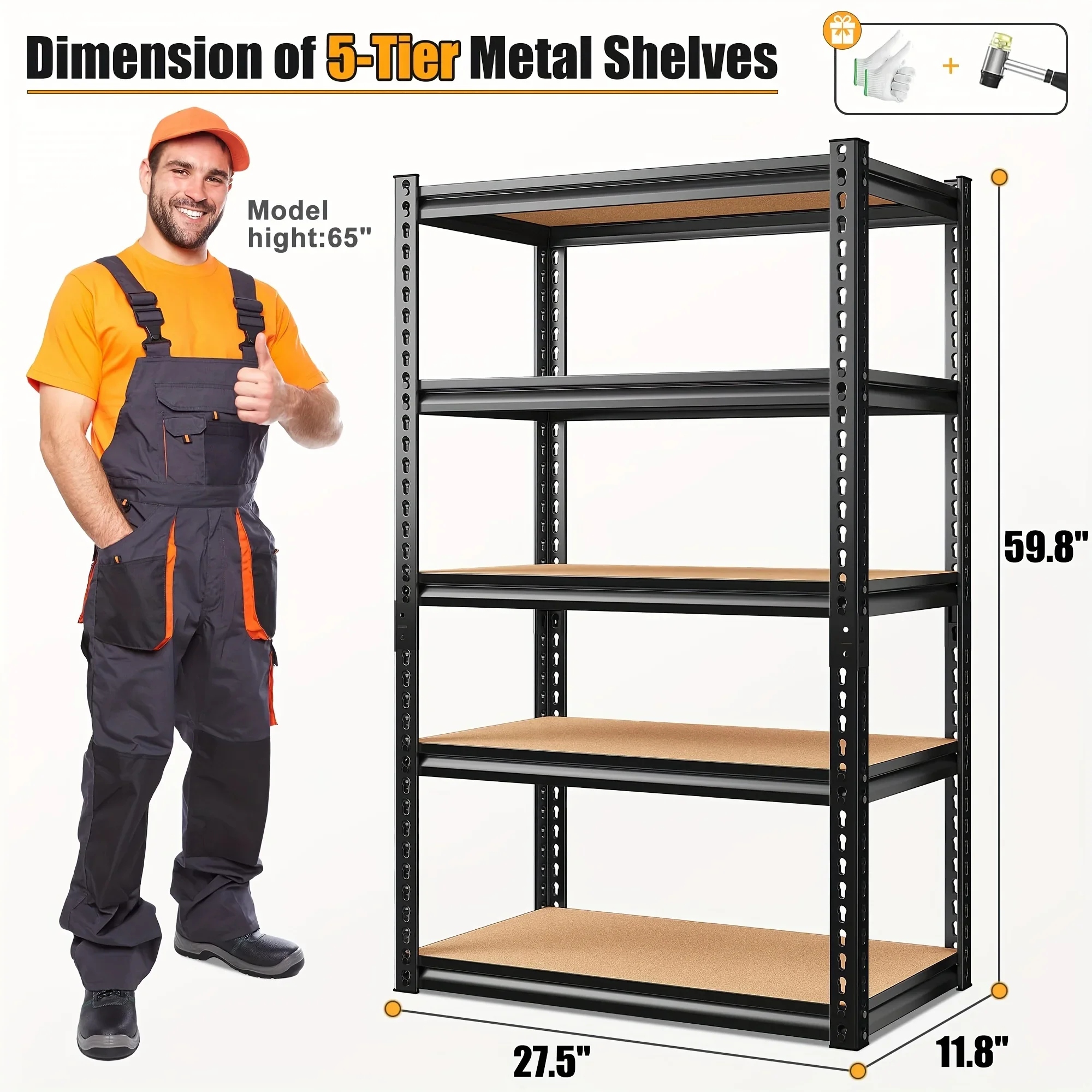 

1500LBS 5-Tier Heavy-Duty Metal Garage Shelving Unit - Stackable, Adjustable, and Classic Design for Storage and Organization