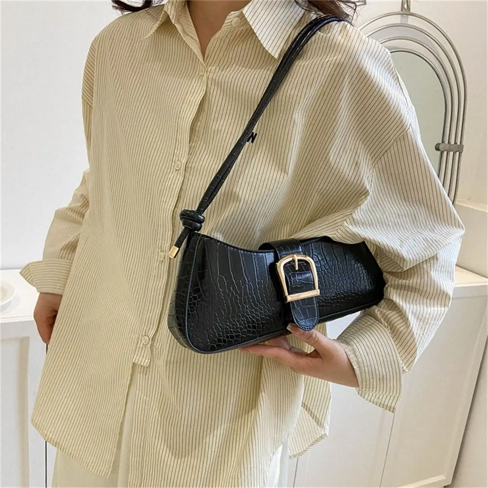 Women Stylish PU Leather Sling Bag Solid Color Shoulder Bag Underarm Bag Fashionable Portable Large Capacity Handbag