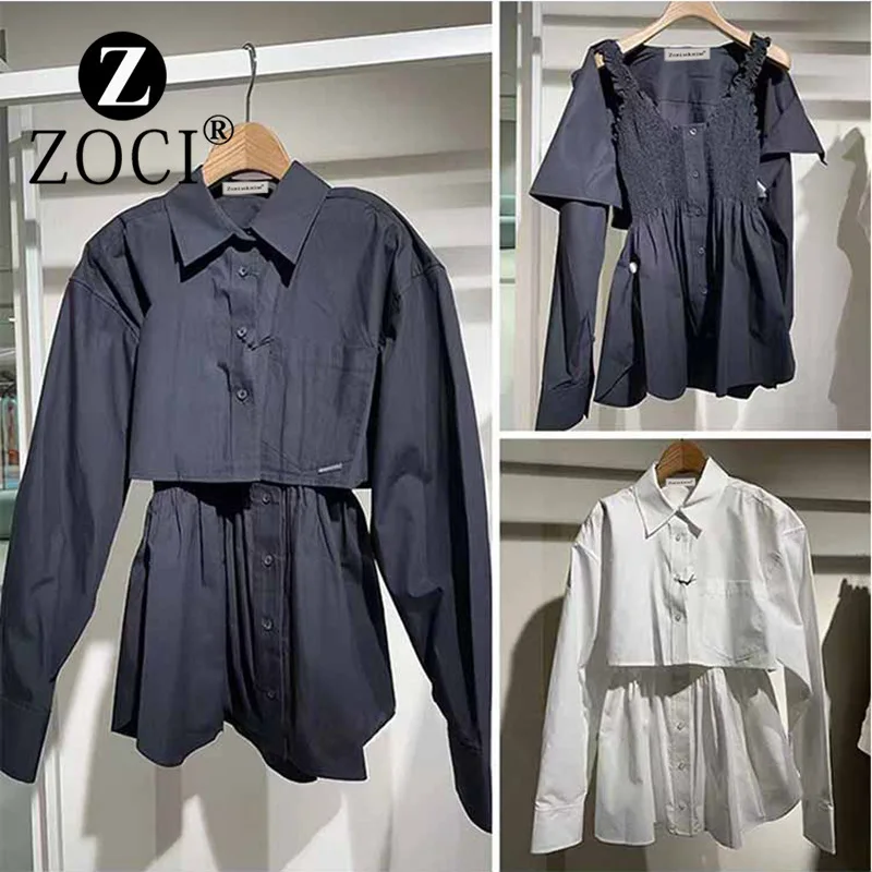 

[ZOCI] 2022 New Two piece White Shirt Sling Unique Short Dress