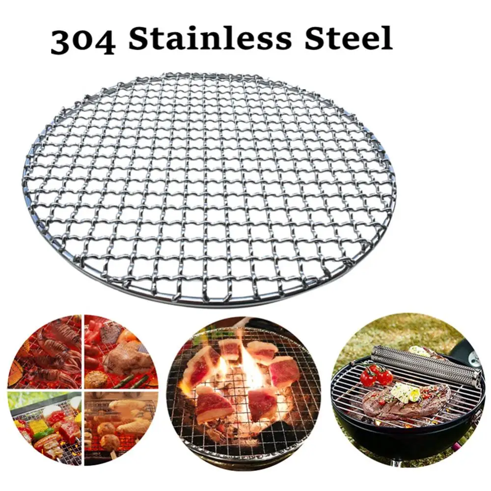 15-38cm Stainless Steel Round BBQ Net Grill Roast Mesh Net Barbecue Baking Pan Mat Grid Camping Picnic Baking Kitchen Accessory