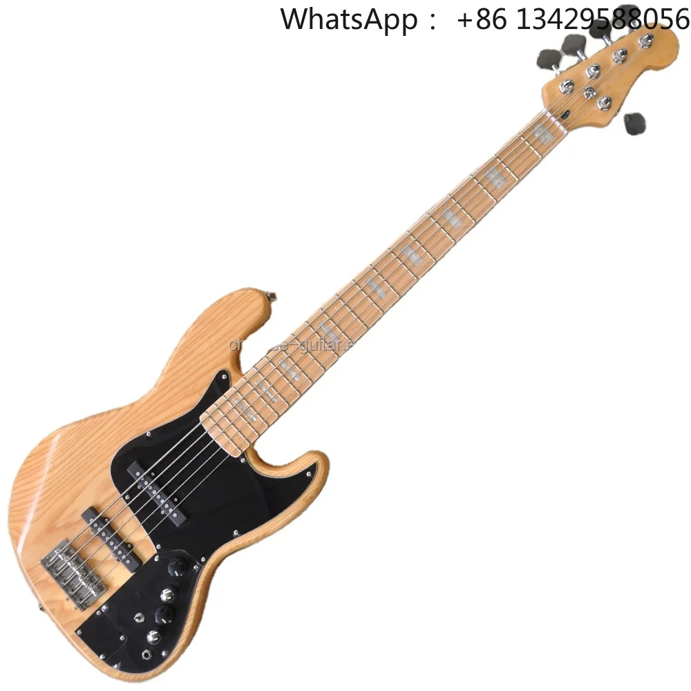 Flyoung Cheap Chinese Electric Bass Guitar Ash 5 Strings Bass Maple Fretboard